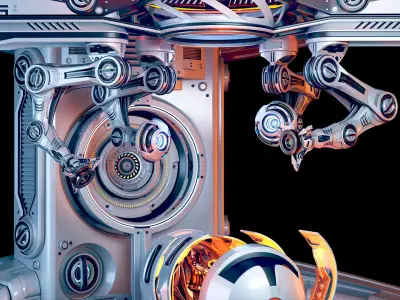 Sci - Fi Circular Construction Pod - Rigged 3D model