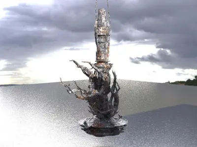 Floating Winter White claw Tree Mountain  Low-poly 3D model
