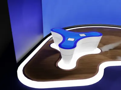 Blue studio with tables and canvas and lighting 3D model