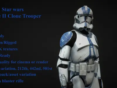 Star wars Clone trooper Phase 2 pack Low-poly 3D model