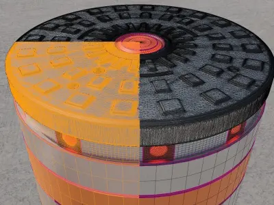 High-Poly Hydraulic Bollard with LED Lights 3D model