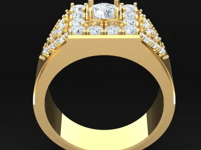 Light Gold Diamond Men Ring 2MR035 3D model
