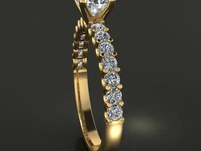 Solitaire Engagement Ring U Wire Diamond Shank 3D print model