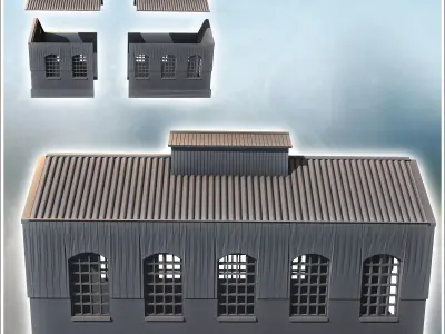 Large hangar with wide windows two-part roof and large access 24 3D print model