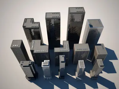 City Tower Buildings - Day and Night 3D model