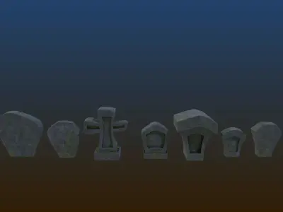 Cartoon style grave stones Game assets Low-poly 3D model