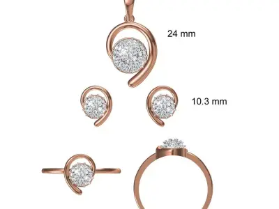 Light wt Ring Earrings Pendant set stl jcd 1-render details 3D print model 17