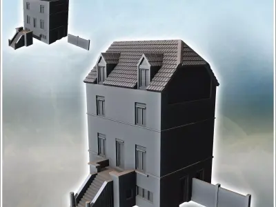 Sword Beach-style house with windowed roof and grand stone acces 3D print model