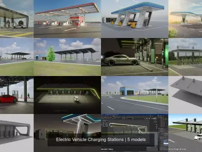 Electric Vehicle Charging Stations 3D Model Pack