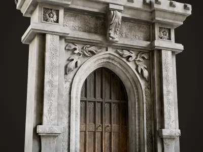 Medieval Wood Door with Stone Arch - Rigged and animated Low-poly 3D model