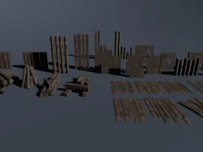 Game Ready Wooden Planks and Fences Pack Low-poly 3D model