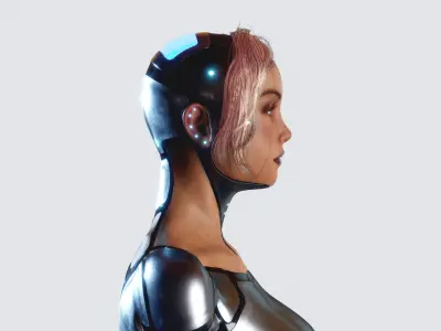 Female Cyborg Robot Droid Fully Rigged 3D model