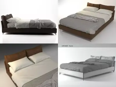 Oasi bed with two pillows and blanket 3D model