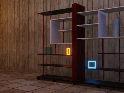 Shelf glowing frame on wooden table Low-poly 3D model