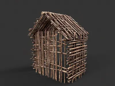 Primitive Wood Stick Jungle Shelter 10 Low-poly 3D model