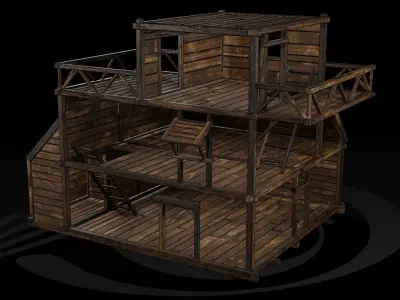 AAA Wooden Enterable Medieval Primal Thatched Cottage Hut 11 R Low-poly 3D model