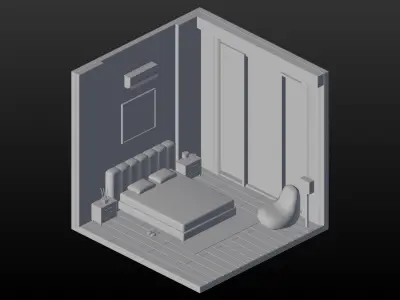 Low Poly Interior Bedroom Low-poly 3D model