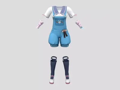 Kiddish Jumpsuit Coverall Shorts Shoes Top Outfit Low-poly 3D model