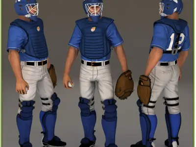  Three Baseball Players white CATCHER black BATTER and White PITCHER 