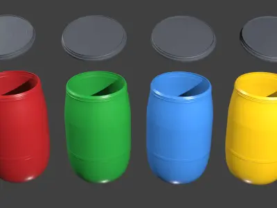 Round plastic trash can Low-poly 3D model