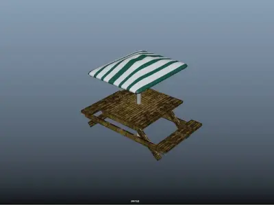 Wooden bench with umbrella Free low-poly 3D model