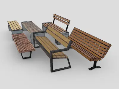 Bench Pack Low-poly 3D model