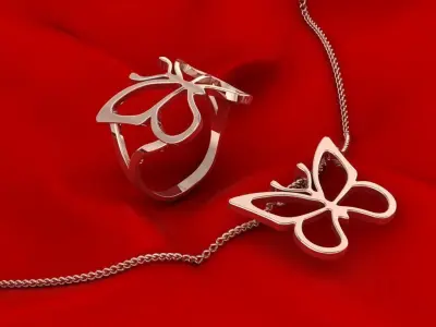 Butterfly ring and pendant 3D print model