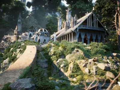 Elvish City in Forest Environment Megapack Low-poly 3D model