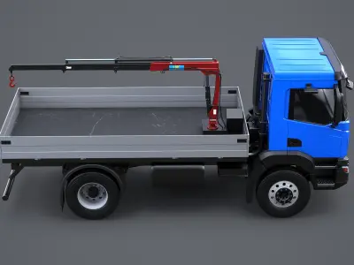  Realistic Flatbed Truck with Loader Crane 
