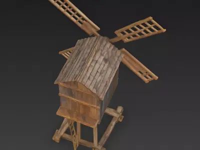 Medieval Wooden Post Mill 3D Model Low-poly 3D model