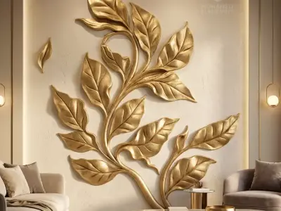 Decorative Leaves Branch Relief Wall Decor Set STL Mural CNC 384 3D model