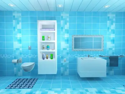Bathroom Interiors - 3 Scenes Low-poly 3D model