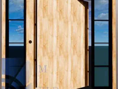 Exterior Pivot Door with Glasses Revit Family full parametric 3D model