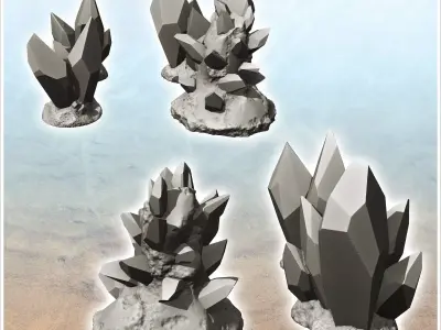 Set of four crystals and ores 4 - Future Sci-Fi SF Post apocalyp 3D print model