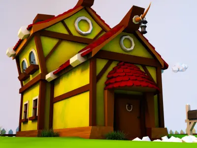 Low poly hous house with roof Free 3D model