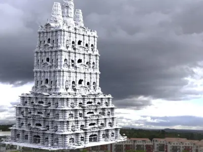 Fantasy architecture Mayan temple with stones  1 3D 3D model