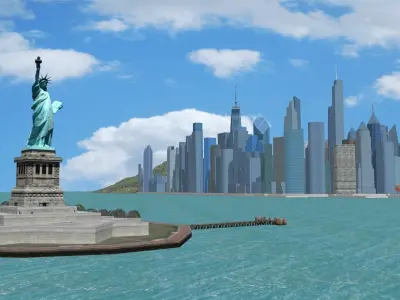 Castelia-City city with bridges and skyscrapers Low-poly 3D model