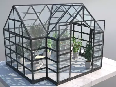 Greenhouse glass with plants inside 3D model