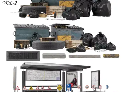 Street kitbash Low-poly 3D model