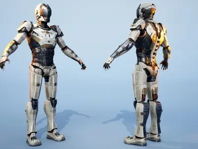 Sci-fi Mechanical Robot Android with Carvings 3D model 3D model