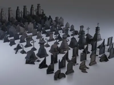 Hand Sculpted cemetery gravestones pack Low-poly 3D model