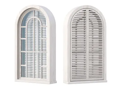 Wooden arch window with shutters V5  3D model