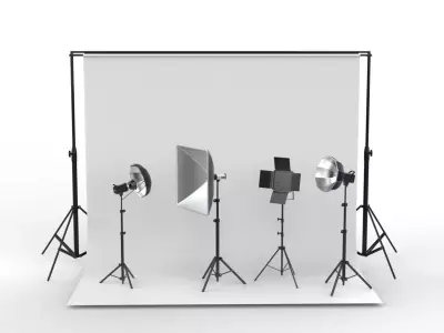 Studio Backdrop And Lights Kit Collection 3D model