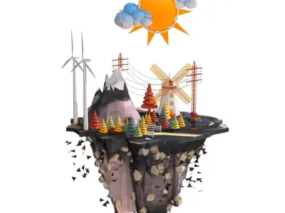 Floating Industrial Island Low Poly 3D model