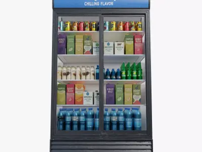 Commercial Double Door Display Fridge  Game Ready PBR Low-poly 3D model