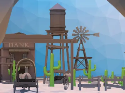 Low poly western desert town Low-poly 3D model