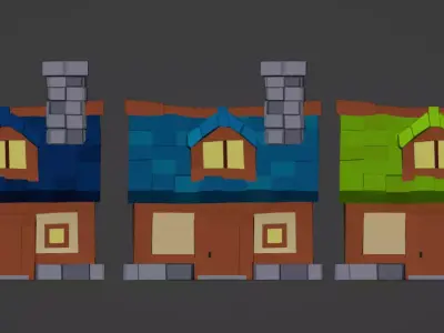 House Color Variations 3 Versions and Original version Set Low-poly 3D model