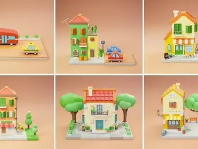 MEGA PACK Cozy Cartoon World Exterior Low-poly 3D model