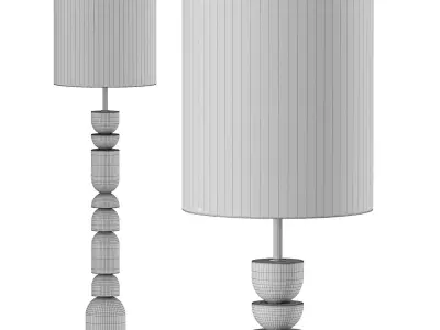 Aska charred wood and natural linen floor lamp 3D model