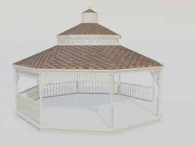 Wooden Pavilion gazebo Low-poly 3D model